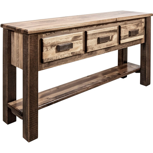 Ranchman's Console Table with 3 Drawers, Stain & Clear Lacquer Finish