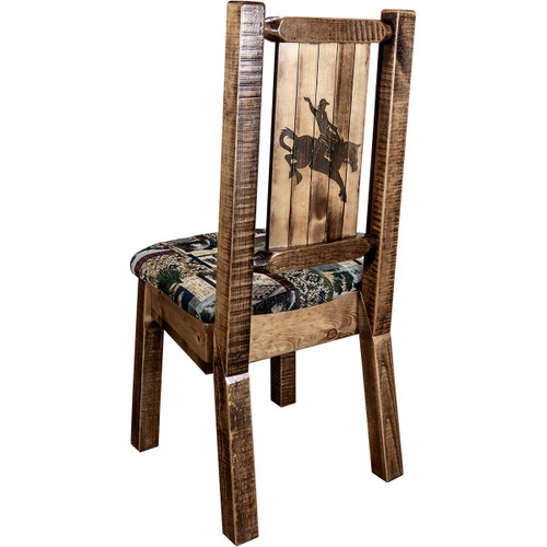 Ranchman's Woodland Upholstery Side Chair with Laser-Engraved Bronc Design