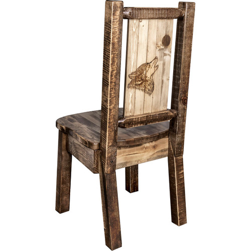 Ranchman's Woodland Upholstery Side Chair with Laser-Engraved Wolf Design