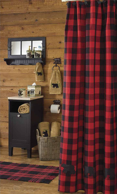 Red Buffalo Check Bear Shower Curtain