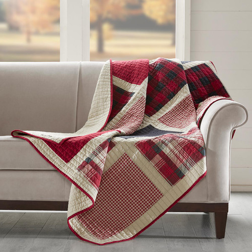 Red Plaid Patches Quilted Throw