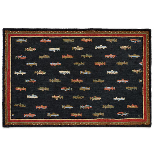 River Fish Hooked Wool Rug - 6 x 9