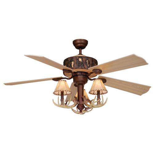 Rustic Antler Ceiling Fan with Faux Leather Shades
