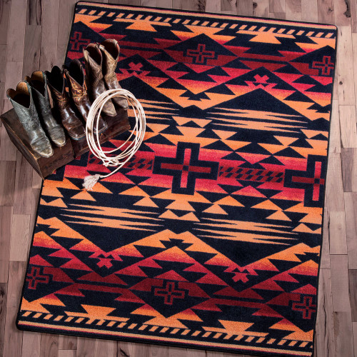 Rustic Cross Burnt Red Rug Collection | Black Forest Decor