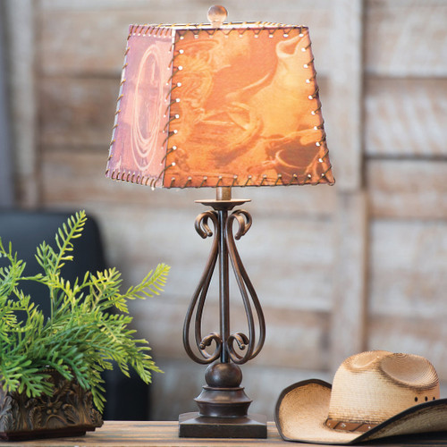 Scroll Metal Table Lamp w/ Western Shade