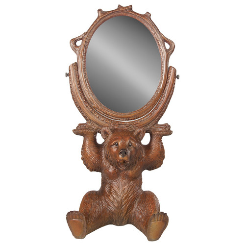 Sitting Bear Vanity Mirror - Brushed Wood