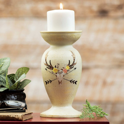 Skull with Flowers Candle Holder