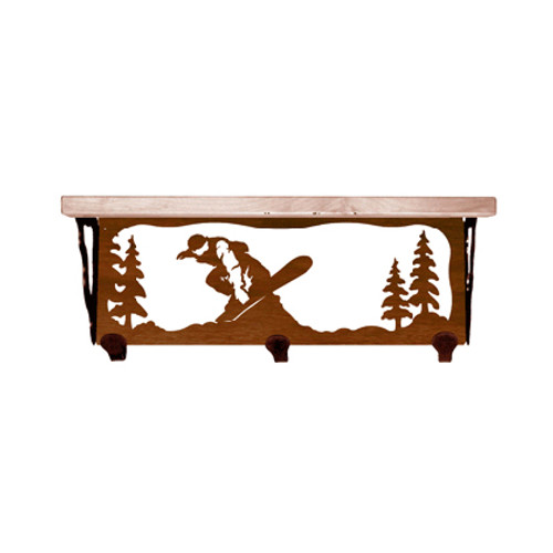 Snowboarder 20 Inch Pine Hook Shelf