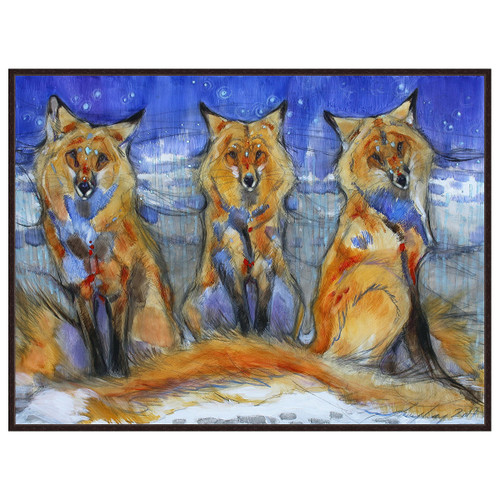 Snowy Foxes Framed Canvas