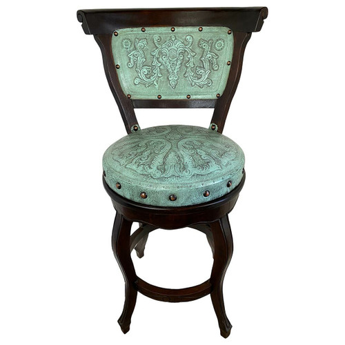 Spanish Heritage Swivel Counter Stool with Back - Turquoise