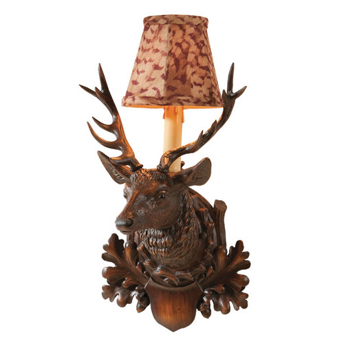 Stag Mount Wall Sconce with Pheasant Shade - Right Facing