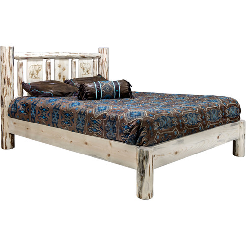 Frontier Platform Bed with Laser-Engraved Bear Design