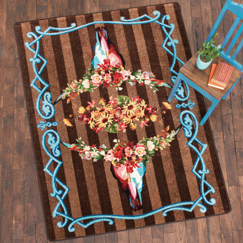 Steer Head Blossom Rug - 5 x 8