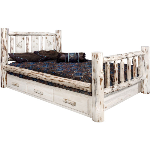 Frontier Storage Bed with Laser-Engraved Wolf Design