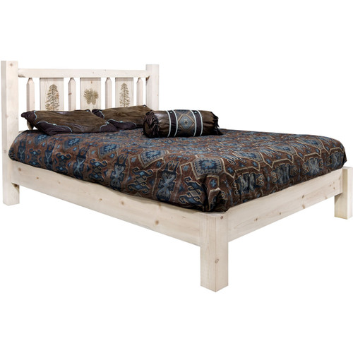 Ranchman's Platform Bed w/ -Engraved Pine Trees