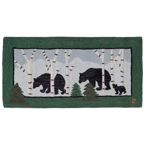 Three Bears in Birch Woods Hooked Wool Rug