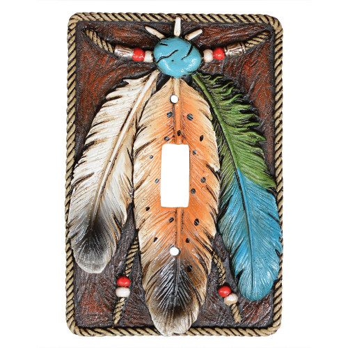 Turquoise Feather Single Switch Plate