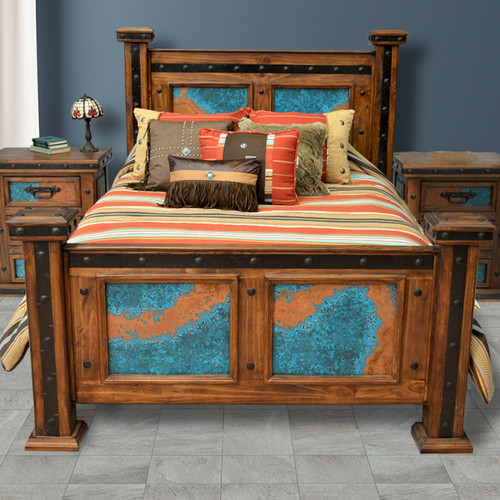Turquoise Patina Copper Bed - King