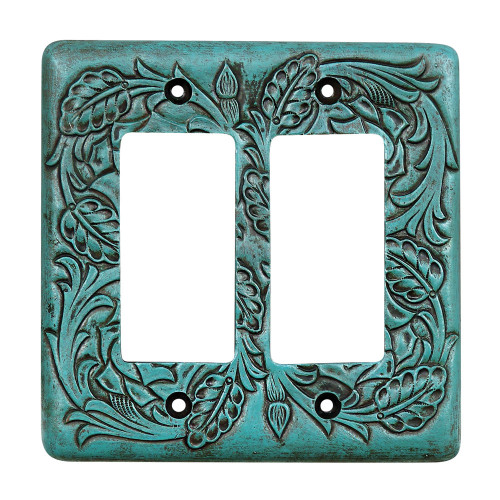 Turquoise Tooled Leather Double Rocker Cover