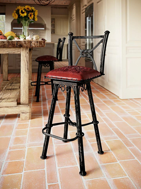 Western Iron Antique Red Counter Stool with Back - Set of 2