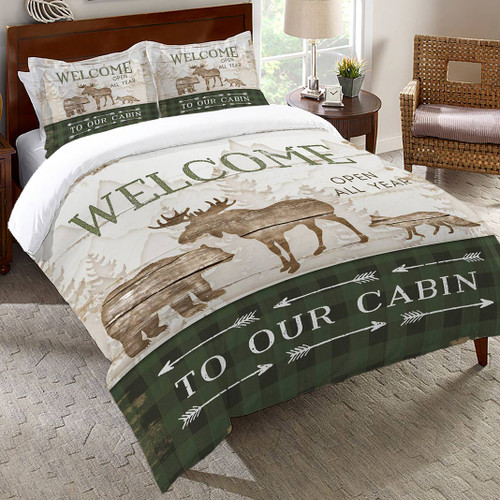Rustic Bedding Queen Size Whistling Cabin Comforter Black Forest Decor