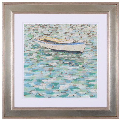 White Rowboat I Art with Metallic Frame