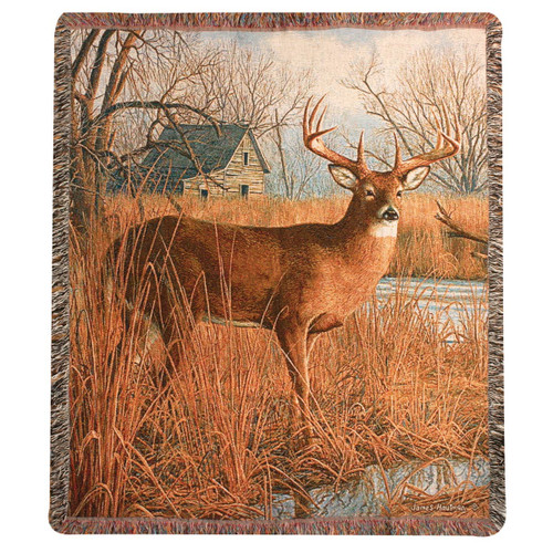 Winter River Deer Tapestry Throw