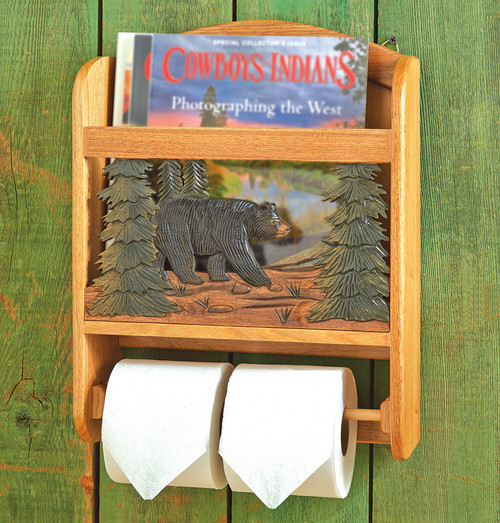 Wood Bear Toilet Paper Holder and Magazine Rack