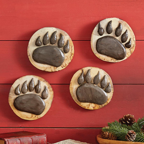 Wood Carved Bear Paws (Set of 4)