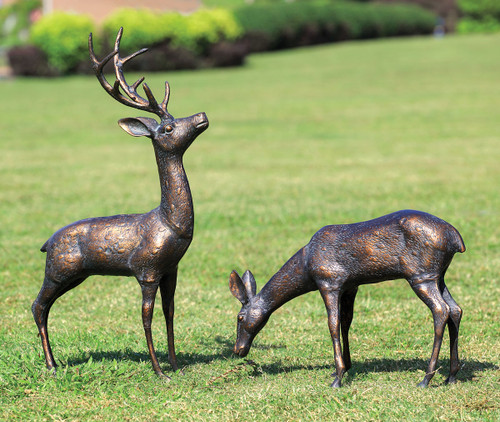 Woodland Deer Garden Sculptures - Set of 2