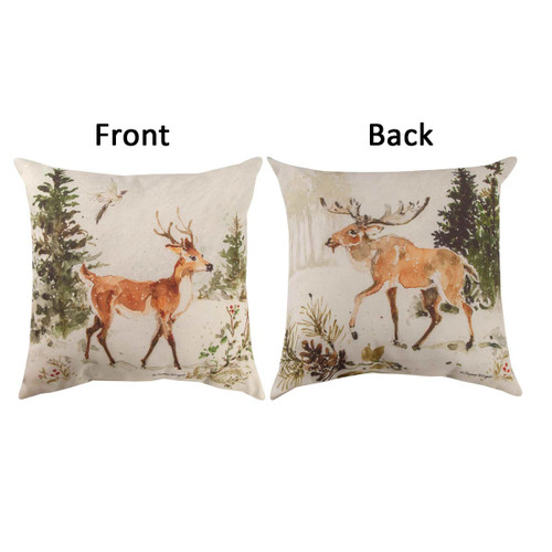 Woodland Winter Moose & Deer Pillow