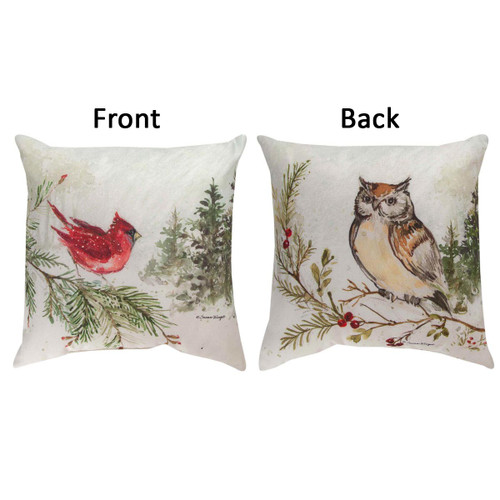 Woodland Winter Owl & Cardinal Pillow