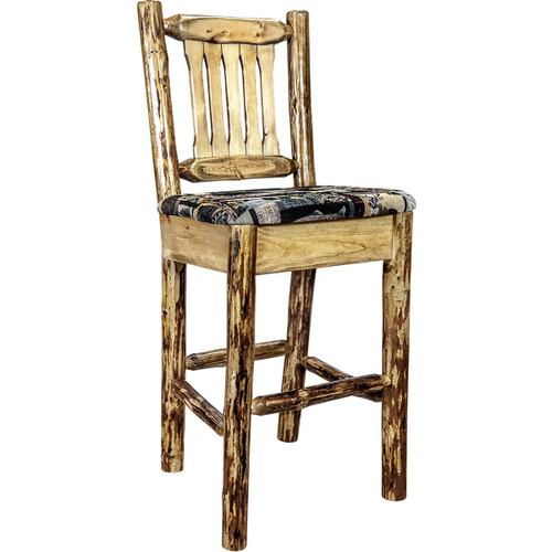 Woodsman Barstool with Back & Woodland Upholstered Seat