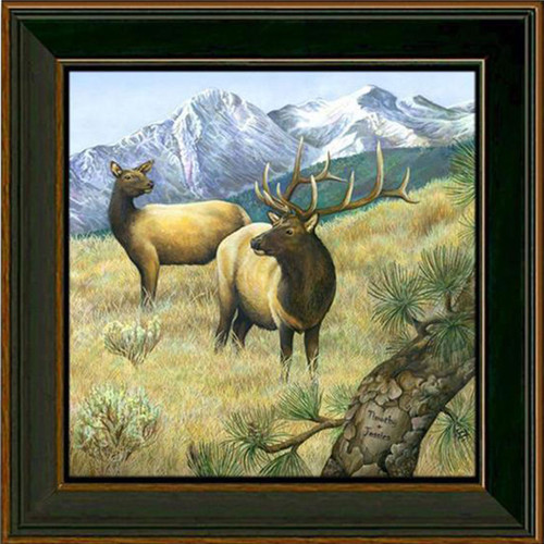 Mountainside Elk Personalized Framed Canvas - 24 x 24