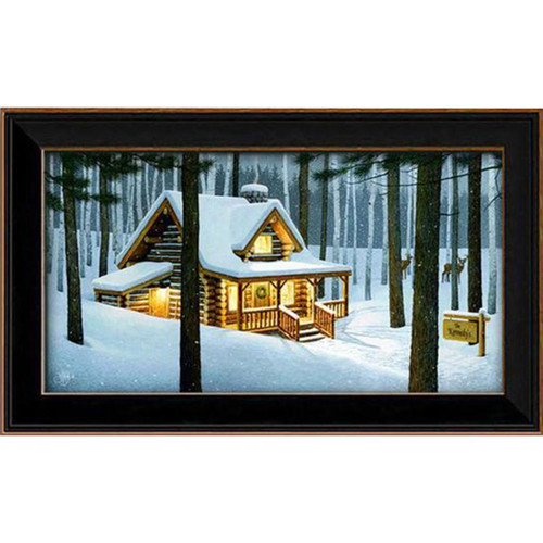 Snowy Cabin Personalized Framed Canvas - 25 x 15