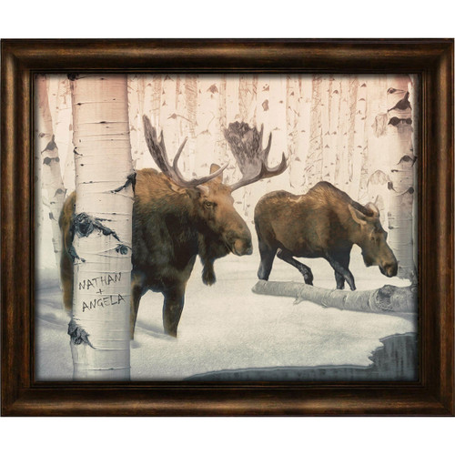 Birch Winter Moose Couple Personalized Framed Canvas - 16 x 13