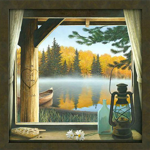 Cabin Window Personalized Framed Canvas - 14 x 14