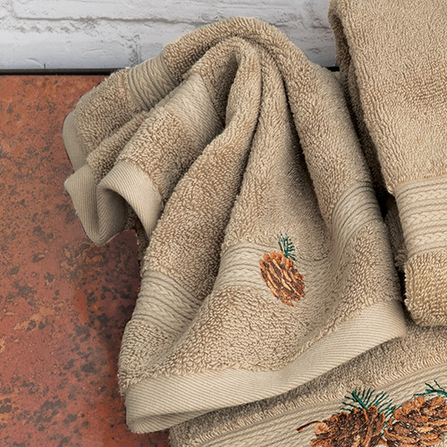 Pine Branch Linen Embroidered Wash Cloth