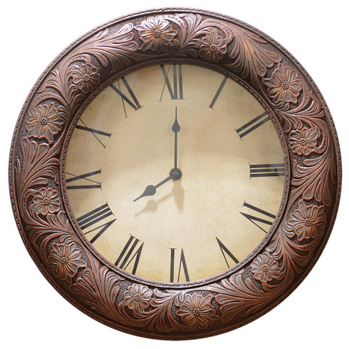 Western Tooled Leather Wall Clock