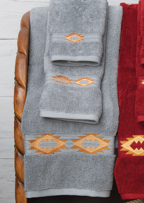 Southwest Diamonds Gray Embroidered Bath Towel