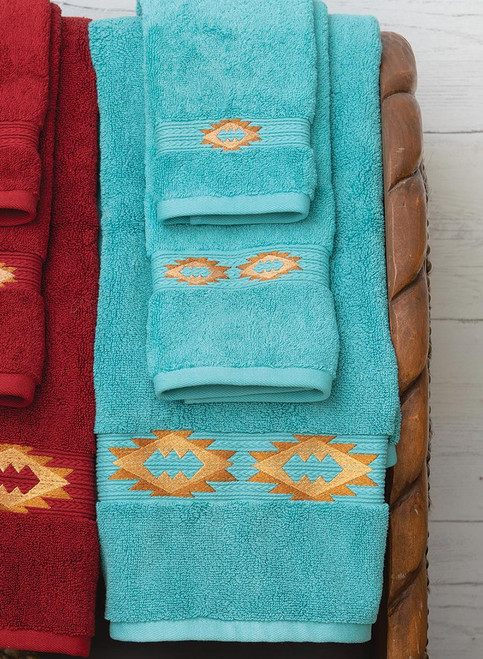 Southwest Diamonds Aqua Embroidered Bath Towel