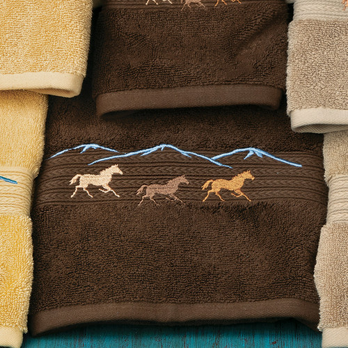 Running Horses Chocolate Embroidered Bath Towel