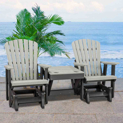 Kingston Adirondack Double Glider with Center Table - Gray & Black