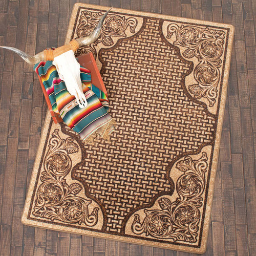 Tooled Leather Scroll & Weave Rug - 3 x 4