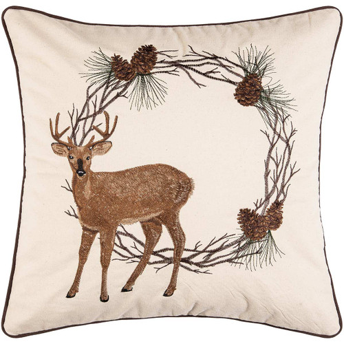 Deer & Pinecone Wreath Pillow - OUT OF STOCK UNTIL 09/24/2024