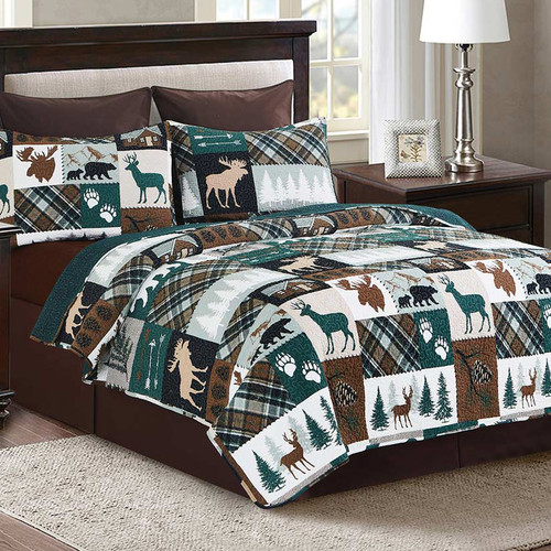 Juneau Plaid Quilt Set King Black Forest Decor