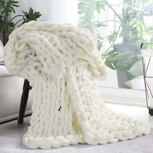 Ivory Knitted Chenille Throw