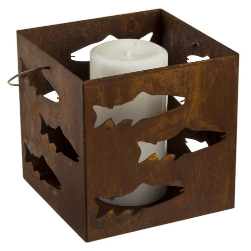 Rust Metal Fish Candle Lantern - Small