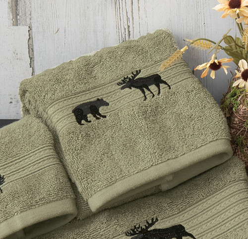 Moose Bear Woodland Moss Embroidered Bath Towel Black Forest Decor   Media  45718.1675621706 