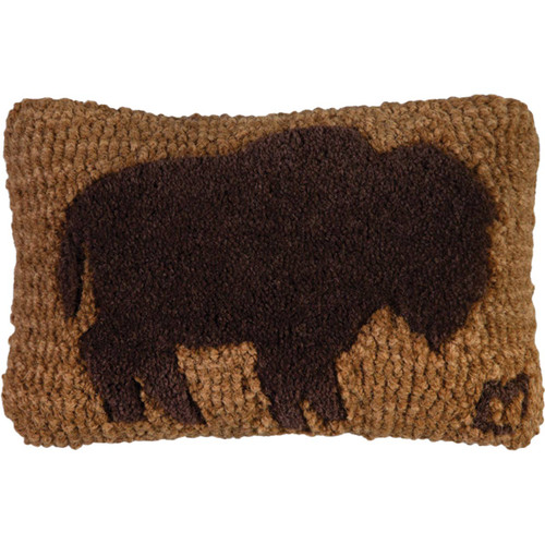 Bison Profile Hooked Wool Pillow